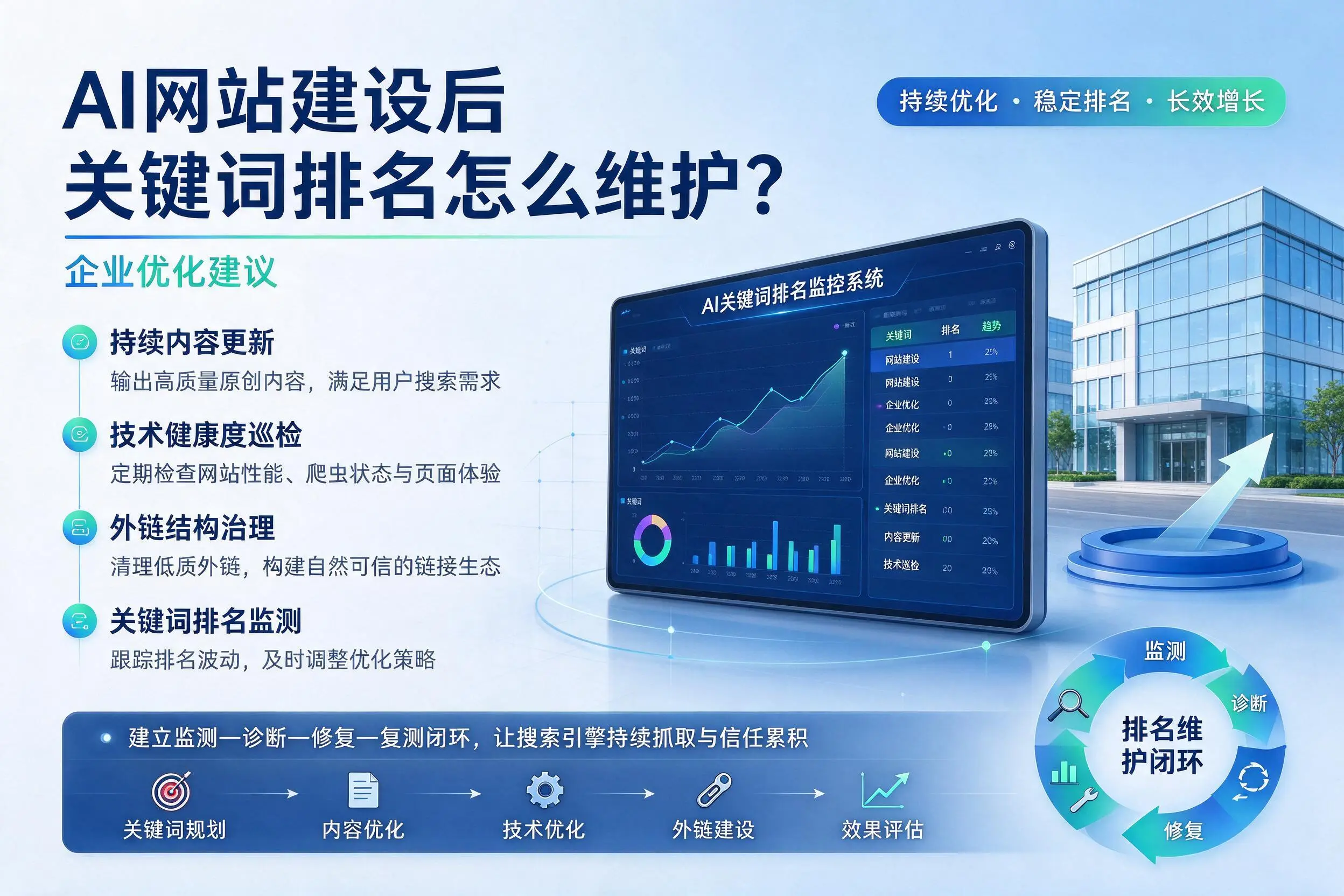 AI网站建设后关键词排名怎么维护？三亚企业优化建议